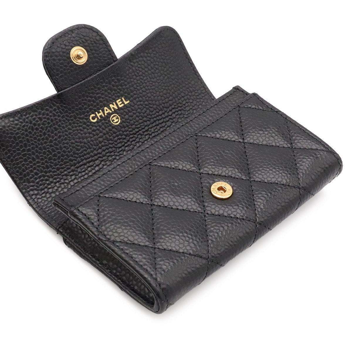 Chanel Quilted Classic Flap Card Case CC Logo Business Caviar Leather Black Gold — view 5