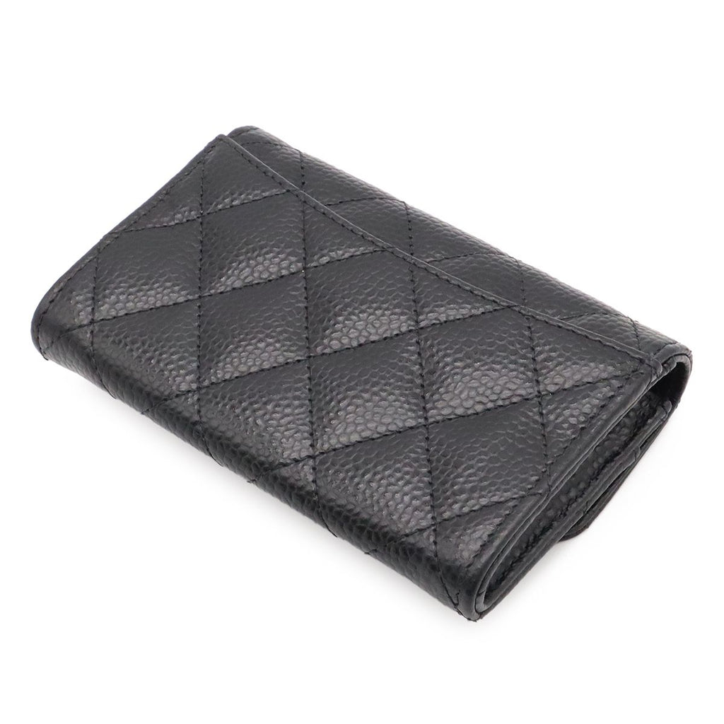 Chanel Quilted Classic Flap Card Case CC Logo Business Caviar Leather Black Gold — view 2
