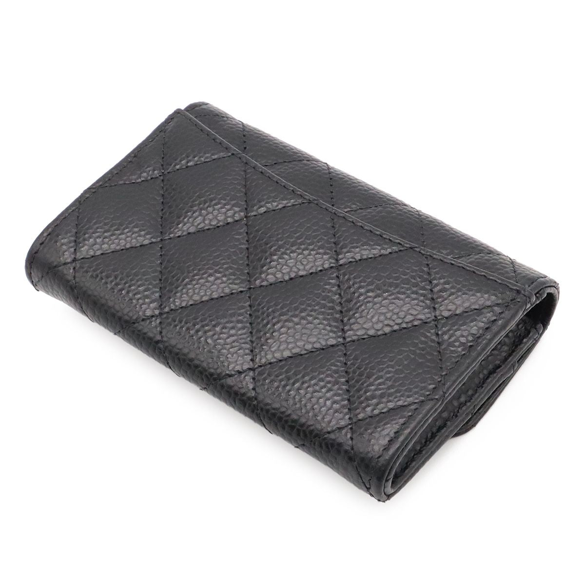 Chanel Quilted Classic Flap Card Case CC Logo Business Caviar Leather Black Gold — view 2