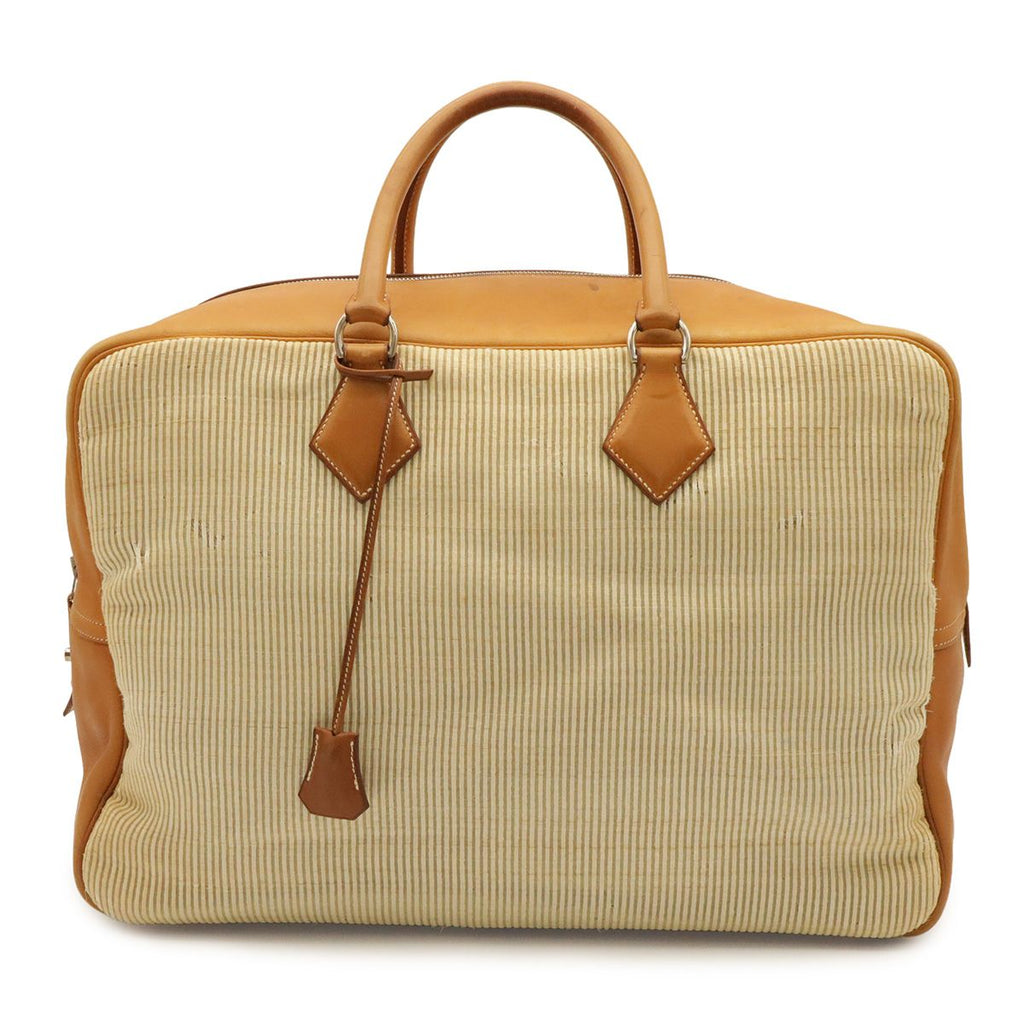 Hermes Boston Bag Purse Travelbag Crinoline Voga River Leather Natural Light