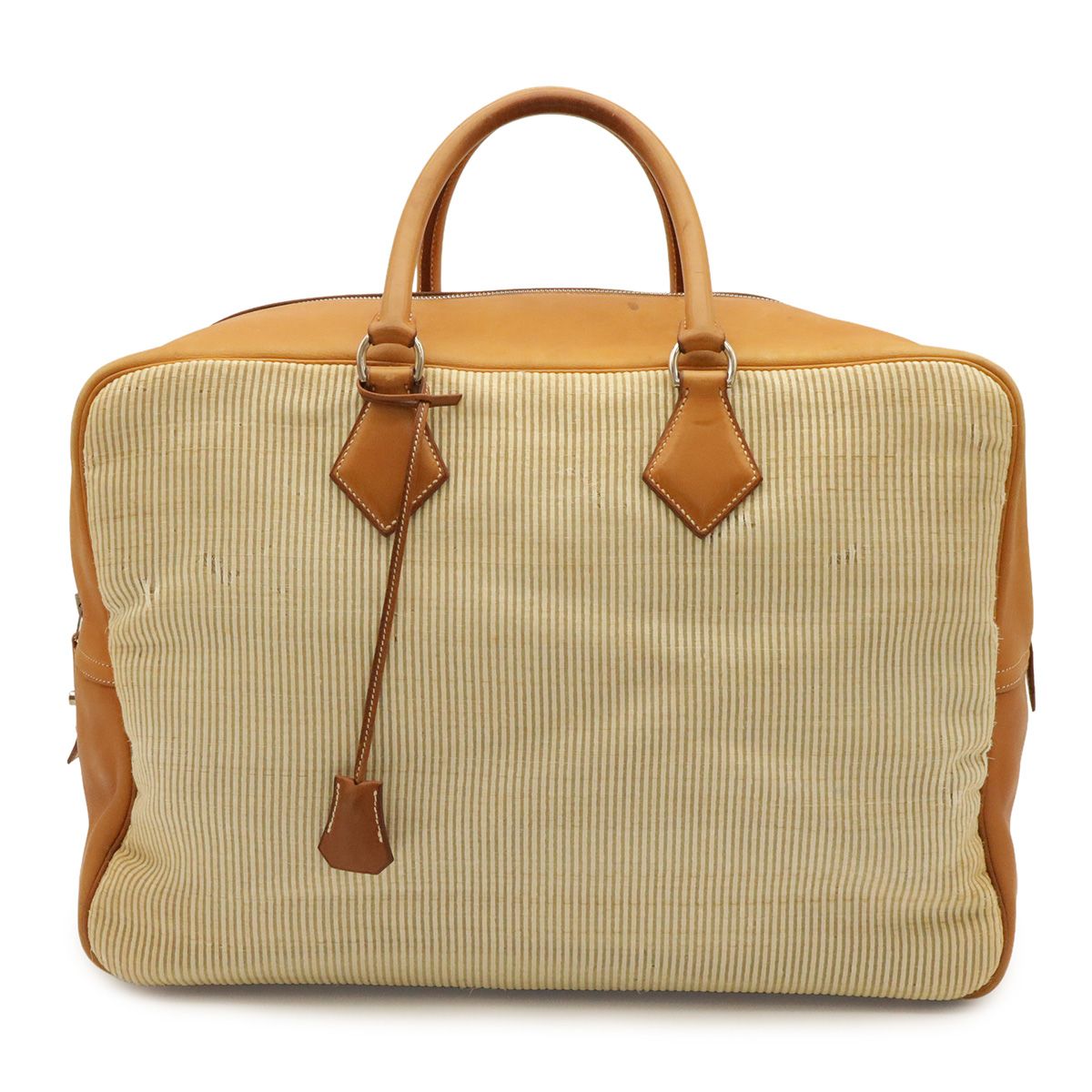 Hermes Boston Bag Purse Travelbag Crinoline Voga River Leather Natural Light