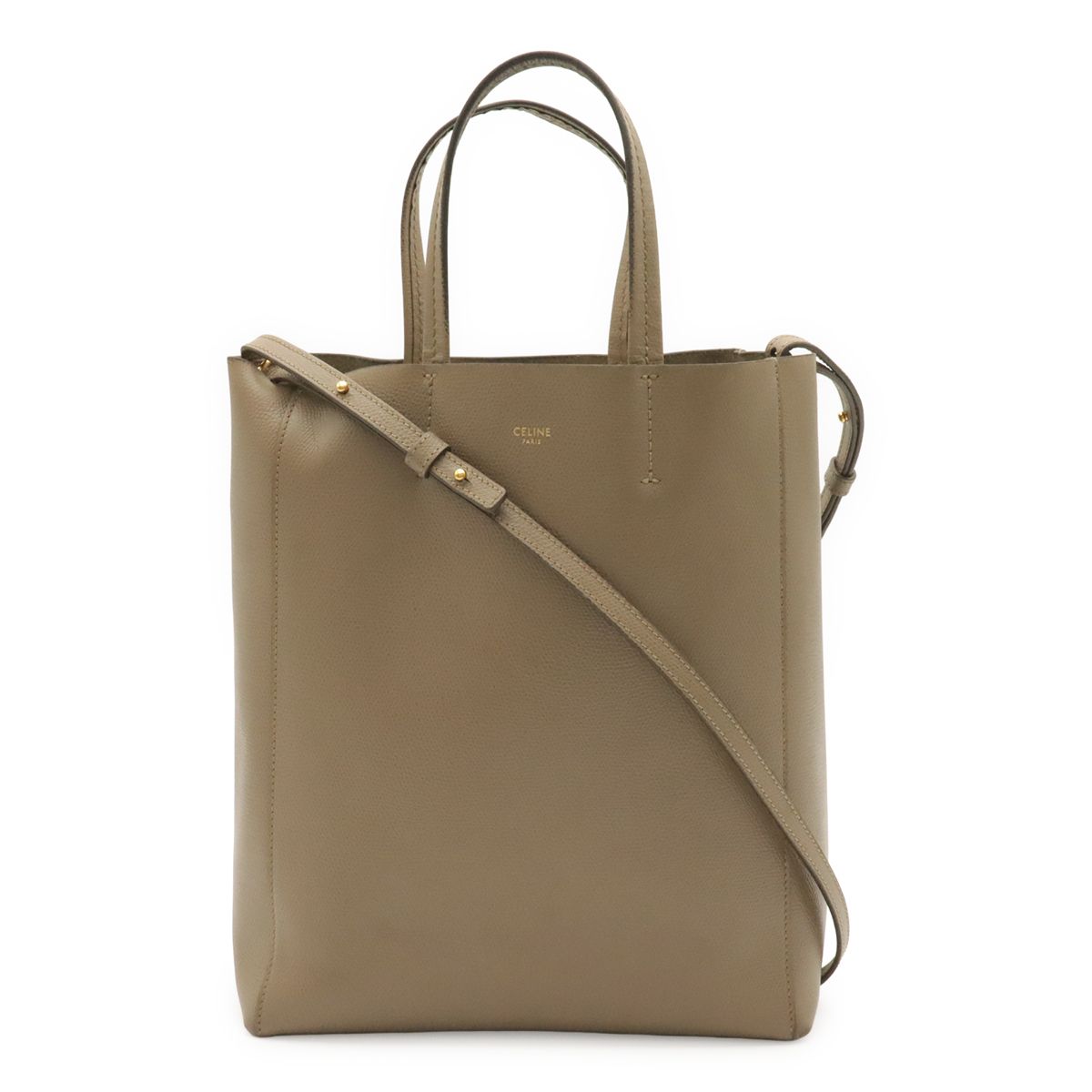 Celine Vertical Cabas Small Tote 2-Way Shoulder Bag Leather Greige