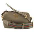 Prada Logo Vitello Daino Shoulder Bag Pochette 2-Way Clutch Striped Leather