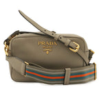 Prada Logo Vitello Daino Shoulder Bag Pochette 2-Way Clutch Striped Leather