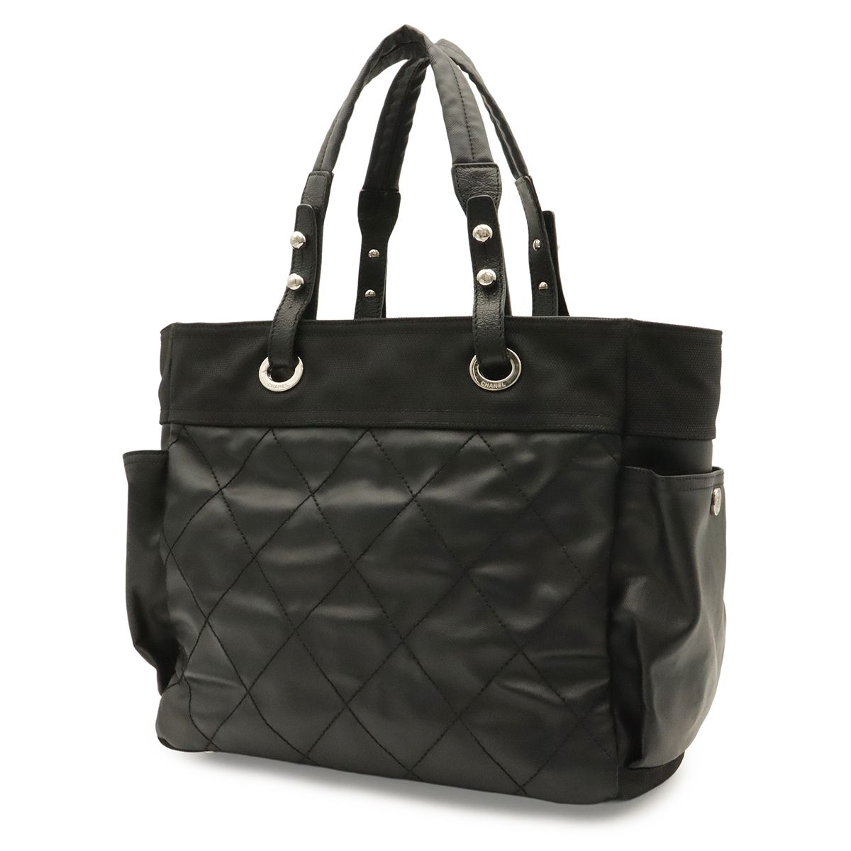 Chanel Paris Biarritz Tote GM Shoulder Bag Black Silver — view 2