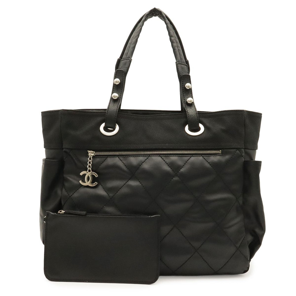 Chanel Paris Biarritz Tote GM Shoulder Bag Black Silver