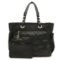 Chanel Paris Biarritz Tote GM Shoulder Bag Black Silver