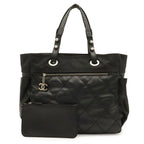 Chanel Paris Biarritz Tote GM Shoulder Bag Black Silver