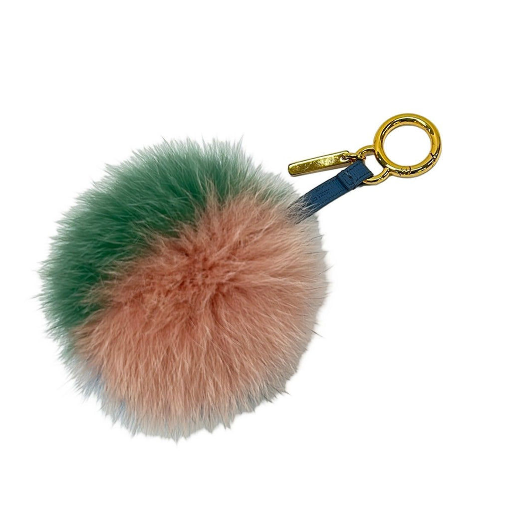 Fendi Key Holder Pom Charm Light Blue Green Multi Leather — view 2