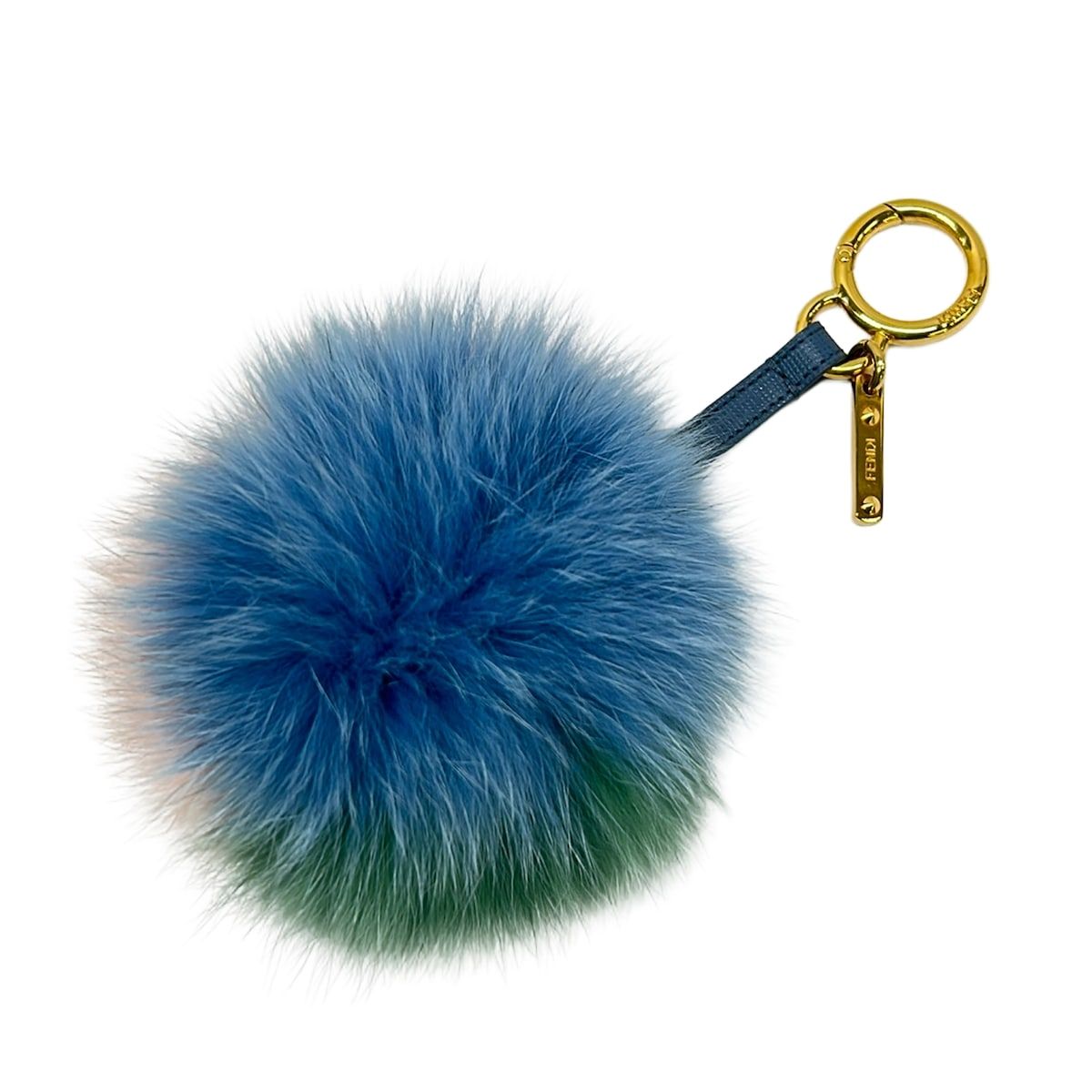 Fendi Key Holder Pom Charm Light Blue Green Multi Leather