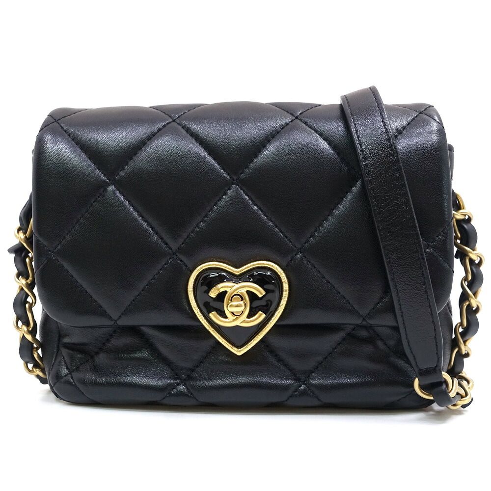 Chanel Heart Lock Chain Shoulder Bag Lambskin BK