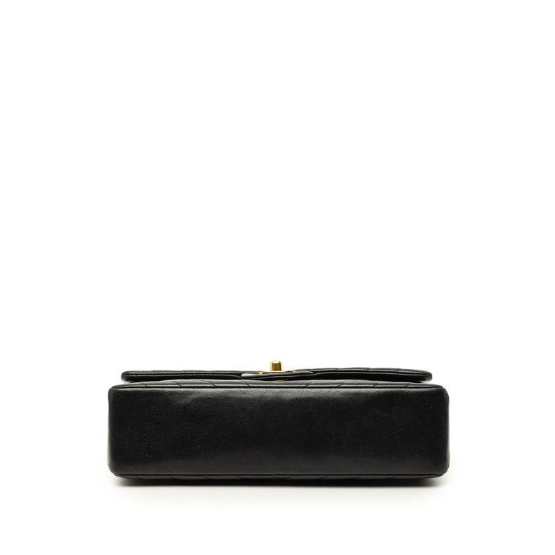 Chanel Chevron V-stitch CC Logo Double Flap Chain Shoulder Bag Black Lambskin — view 3