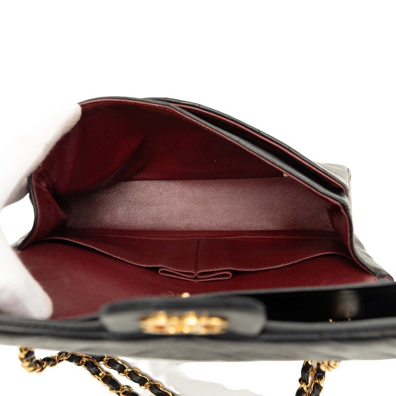 Chanel Chevron V-stitch CC Logo Double Flap Chain Shoulder Bag Black Lambskin — view 6