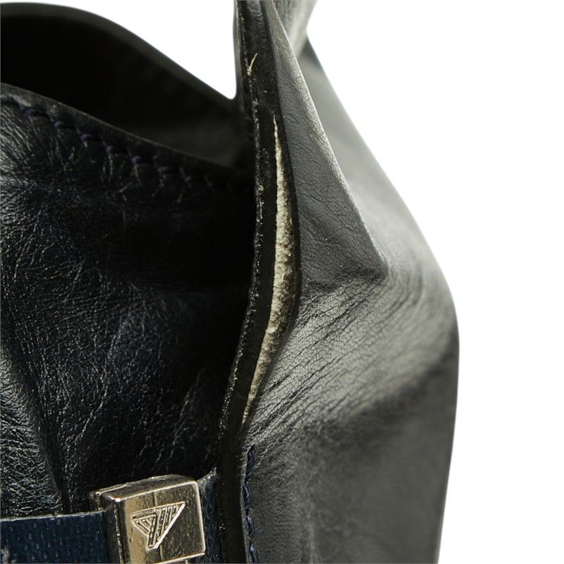 Celine Tote Shoulder Bag Side Zip Dark Navy Leather — view 8