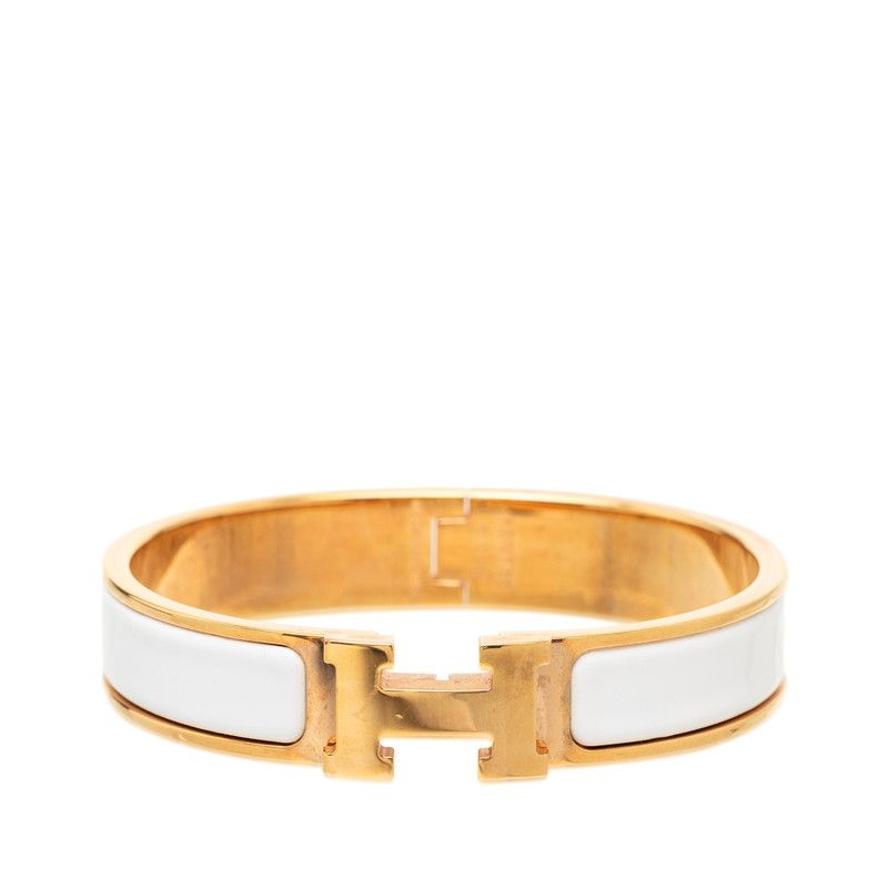 Hermes Clic H PM Bracelet Bangle Gold White Plated