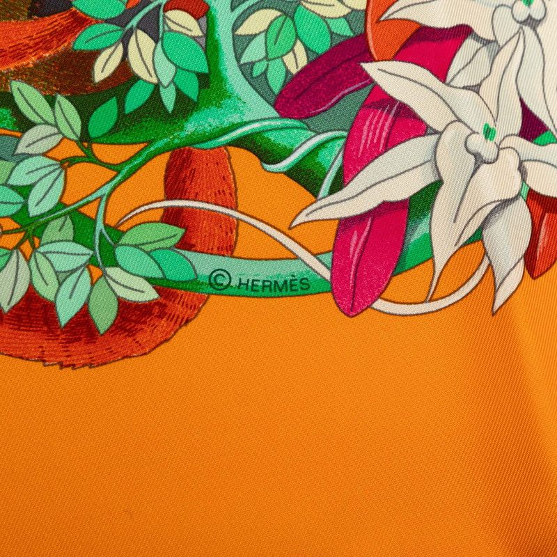 Hermes Carre 90 Au Coeur de la Vie Life Forest Scarf Orange Multicolor Silk — view 5