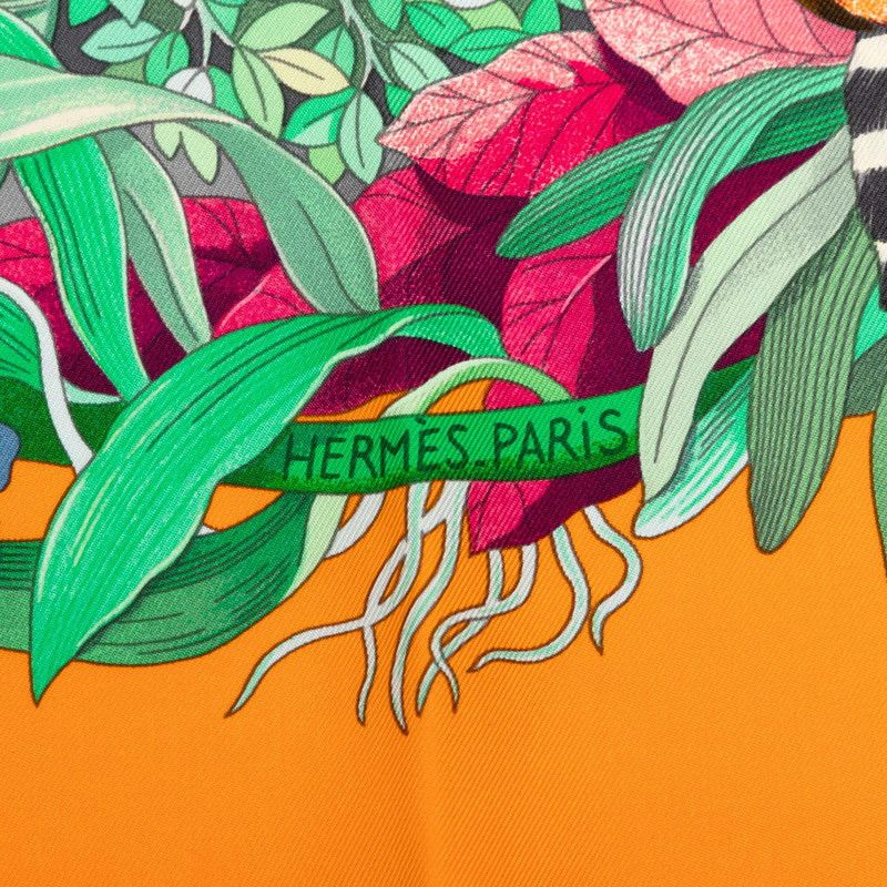 Hermes Carre 90 Au Coeur de la Vie Life Forest Scarf Orange Multicolor Silk — view 6