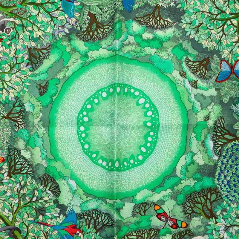 Hermes Carre 90 Au Coeur de la Vie Life Forest Scarf Orange Multicolor Silk — view 3
