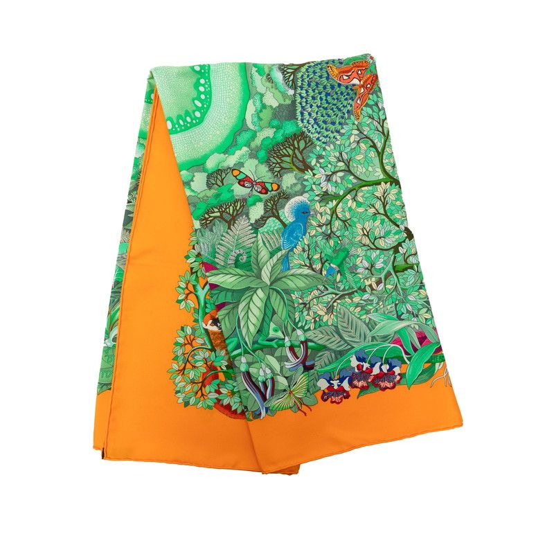 Hermes Carre 90 Au Coeur de la Vie Life Forest Scarf Orange Multicolor Silk — view 2