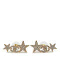 Chanel CC Logo Star Motif Earrings Gold Plated Rhinestone
