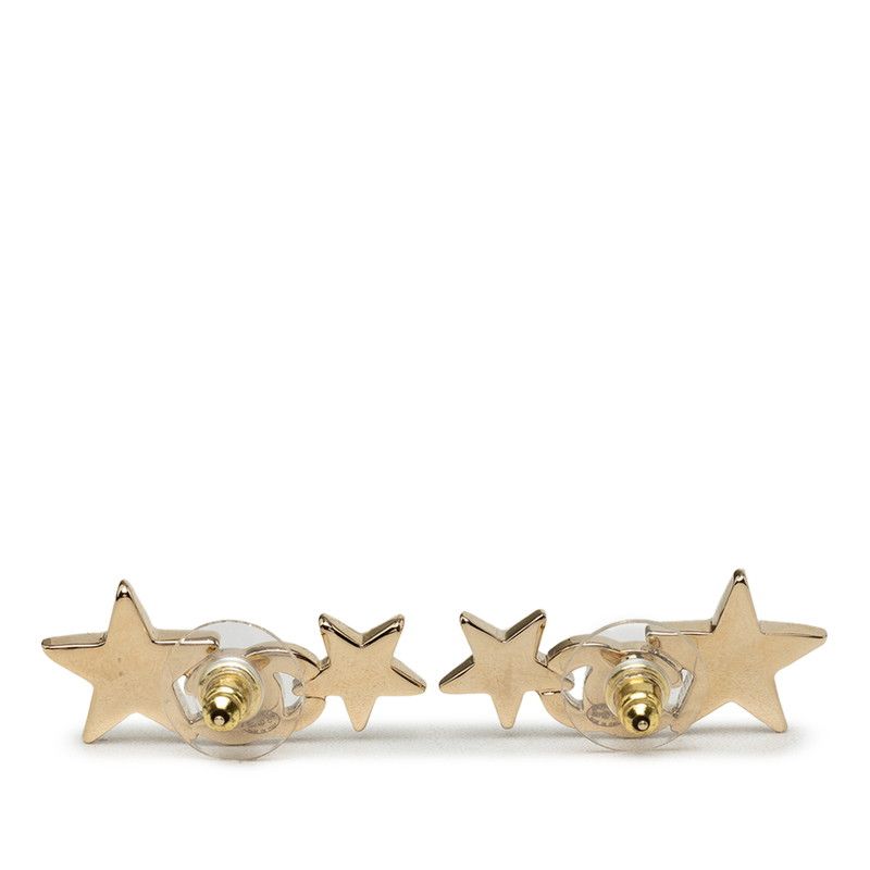 Chanel CC Logo Star Motif Earrings Gold Plated Rhinestone — view 2