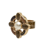 Chanel 07A CC Logo Ring Gold Brown Plated Faux Pearl — view 2
