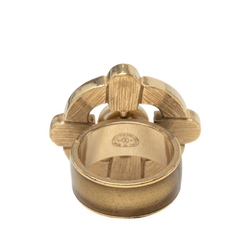 Chanel 07A CC Logo Ring Gold Brown Plated Faux Pearl — view 3