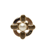 Chanel 07A CC Logo Ring Gold Brown Plated Faux Pearl