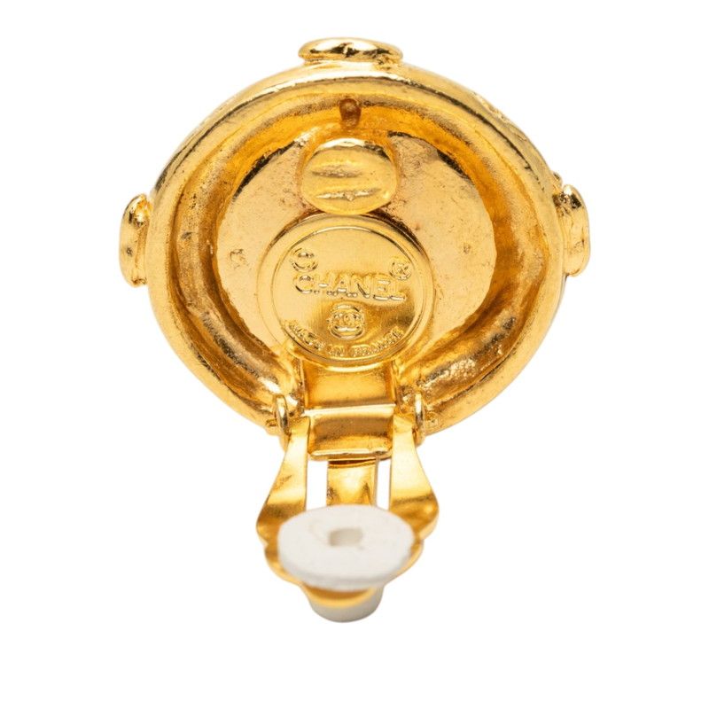 Chanel CC Logo Vintage Round Earrings Gold Plated — view 3