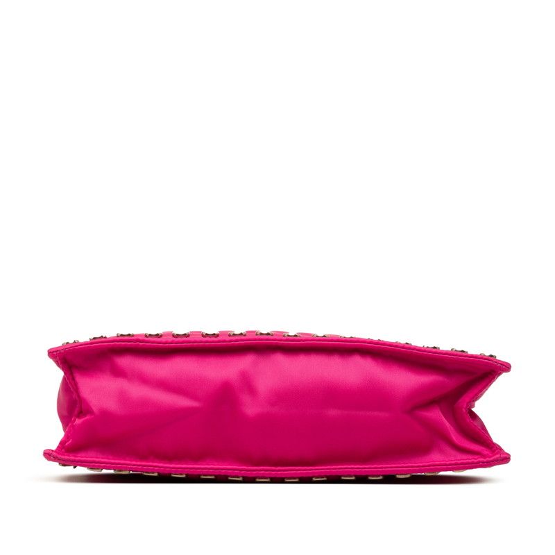 Prada Etiquette Studded Shoulder Bag Pink Nylon Leather — view 3