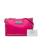Prada Etiquette Studded Shoulder Bag Pink Nylon Leather — view 6
