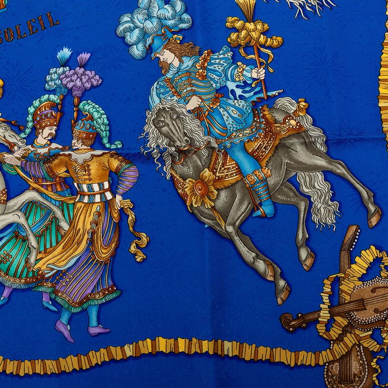 Hermes Carre 90 les Fetes du Roi Soleil Celebration of the Sun King Scarf Blue — view 5