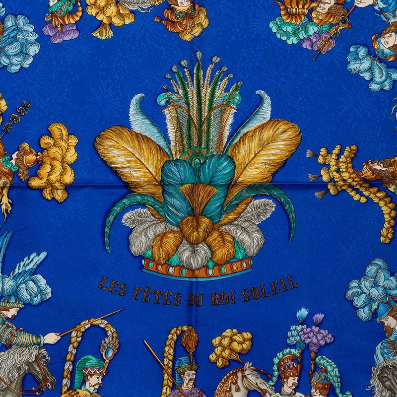 Hermes Carre 90 les Fetes du Roi Soleil Celebration of the Sun King Scarf Blue — view 3