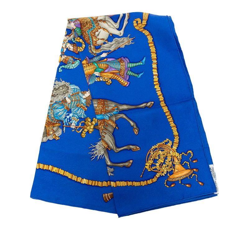 Hermes Carre 90 les Fetes du Roi Soleil Celebration of the Sun King Scarf Blue — view 2