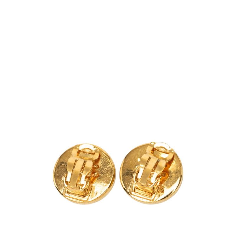 Chanel Vintage CC Logo Earrings Gold Black Plated — view 2