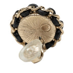 Chanel CC Logo Chain Earrings Gold Black Plated Faux Pearl Leather — view 3