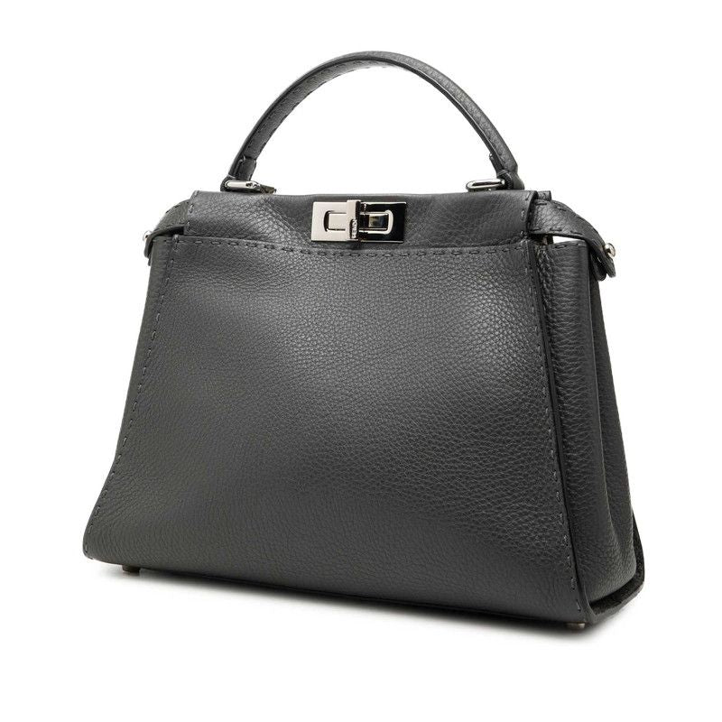 Fendi Selleria Peekaboo Medium Shoulder Bag Gray Leather — view 2