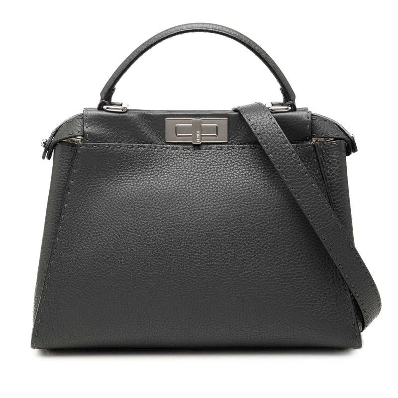 Fendi Selleria Peekaboo Medium Shoulder Bag Gray Leather