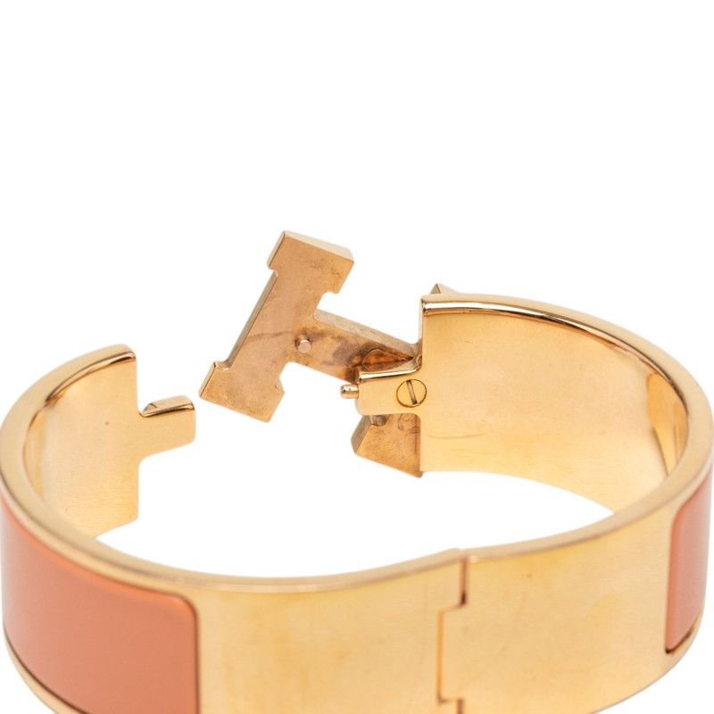 Hermes Clic Clac PM Enamel Bracelet Bangle Gold Pink Plated — view 5