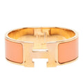 Hermes Clic Clac PM Enamel Bracelet Bangle Gold Pink Plated