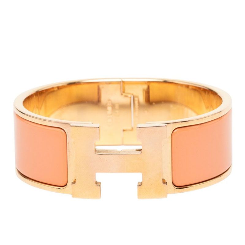 Hermes Clic Clac PM Enamel Bracelet Bangle Gold Pink Plated