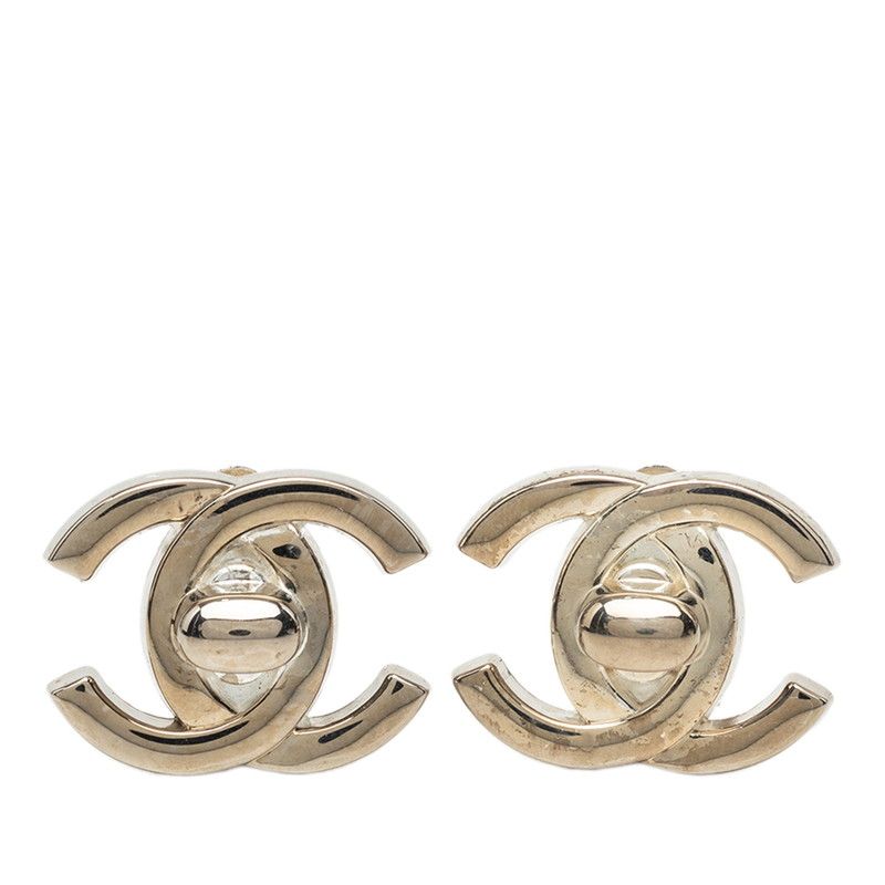 Chanel 97P CC Logo Vintage Earrings Stamp Silver Metal