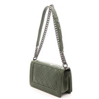 Chanel Boy 25 Quilted Chain Shoulder Green Silver Calfskin Bag — view 2