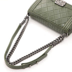 Chanel Boy 25 Quilted Chain Shoulder Green Silver Calfskin Bag — view 4