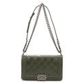 Chanel Boy 25 Quilted Chain Shoulder Green Silver Calfskin Bag