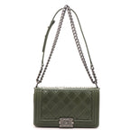 Chanel Boy 25 Quilted Chain Shoulder Green Silver Calfskin Bag