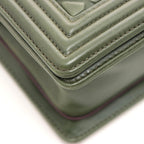 Chanel Boy 25 Quilted Chain Shoulder Green Silver Calfskin Bag — view 8