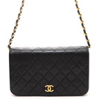 Chanel Quilted 23 Push Lock Full Flap Chain Shoulder Black Bag Lambskin