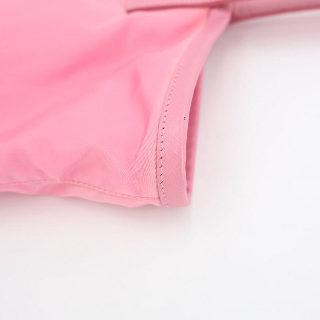 Prada Nylon Tote Bag Partial Leather Big Triangle Plate Pink — view 5