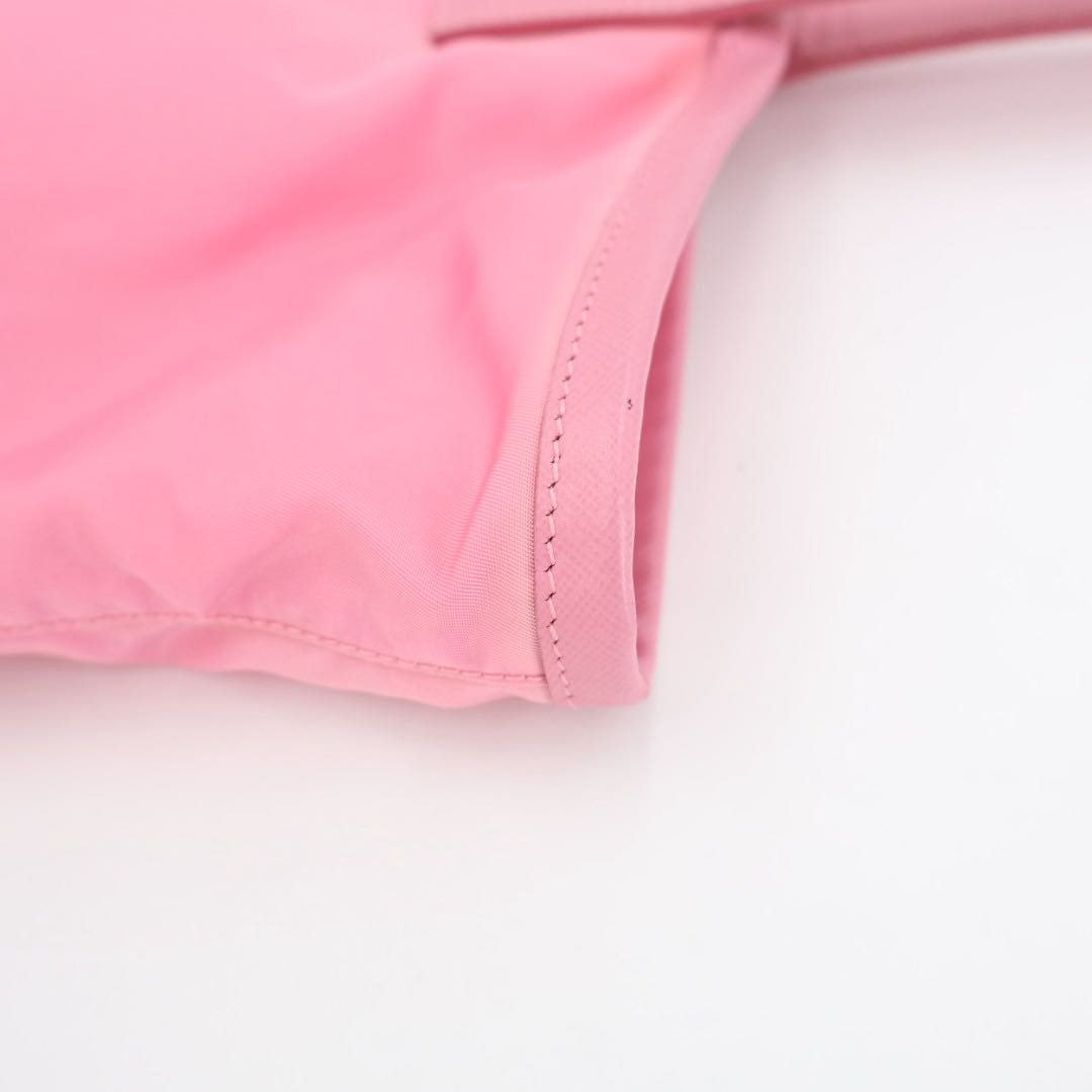 Prada Nylon Tote Bag Partial Leather Big Triangle Plate Pink — view 5